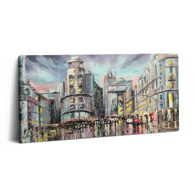 Fotoobraz na plátne 140x70 Mesto v daždi za súmraku