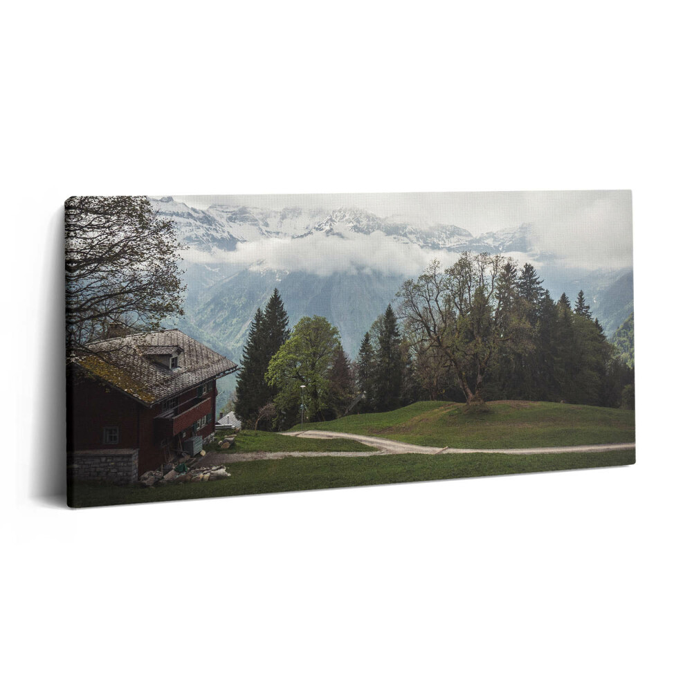 Fotoobraz na plátne 140x70 Chata v horách s cestou