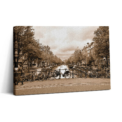 Obraz na plátne 30x20 Bicykle na moste v Amsterdame