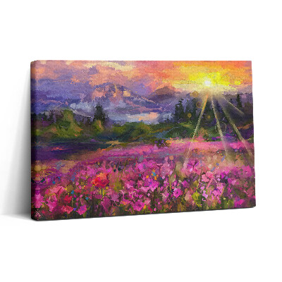 Obraz na plátne 30x20 Kvetinová lúka pri západe slnka