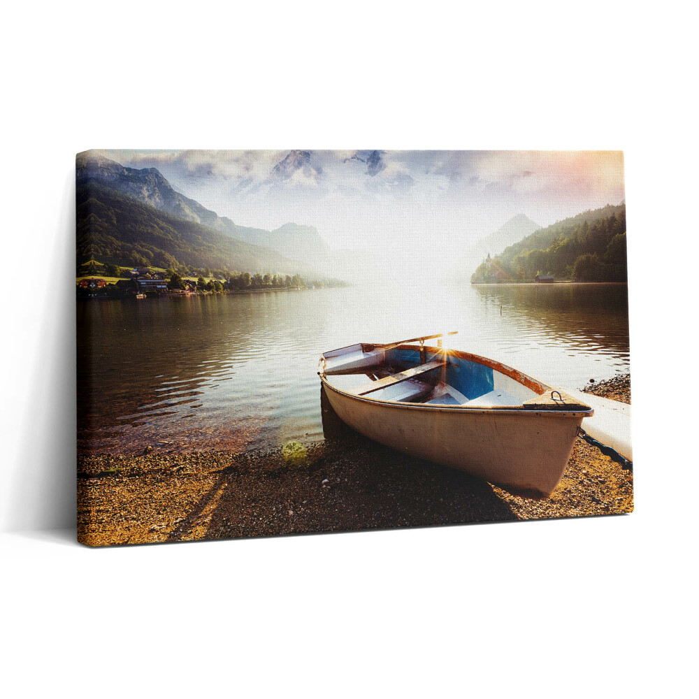 Obraz na plátne 30x20 Čln na jazere pri západe slnka