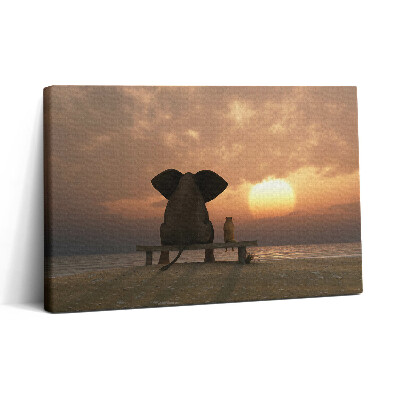 Fotoobraz na plátne 30x20 Slon a pes pri západe slnka