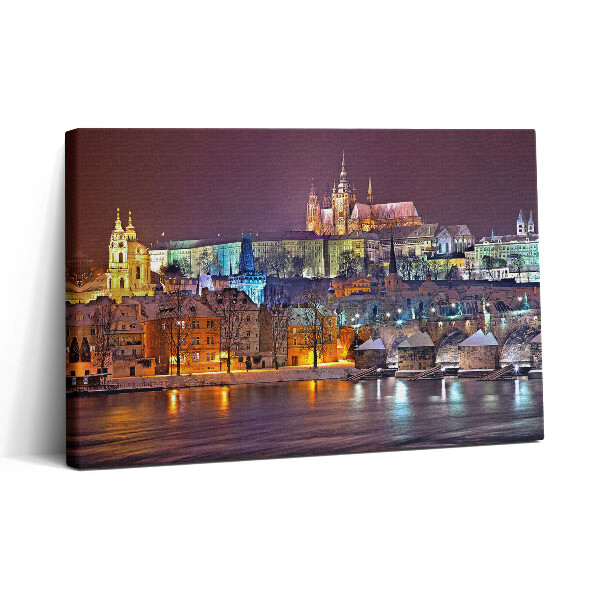 Fotoobraz na plátne 30x20 Nočná Praha s osvetleným hradom