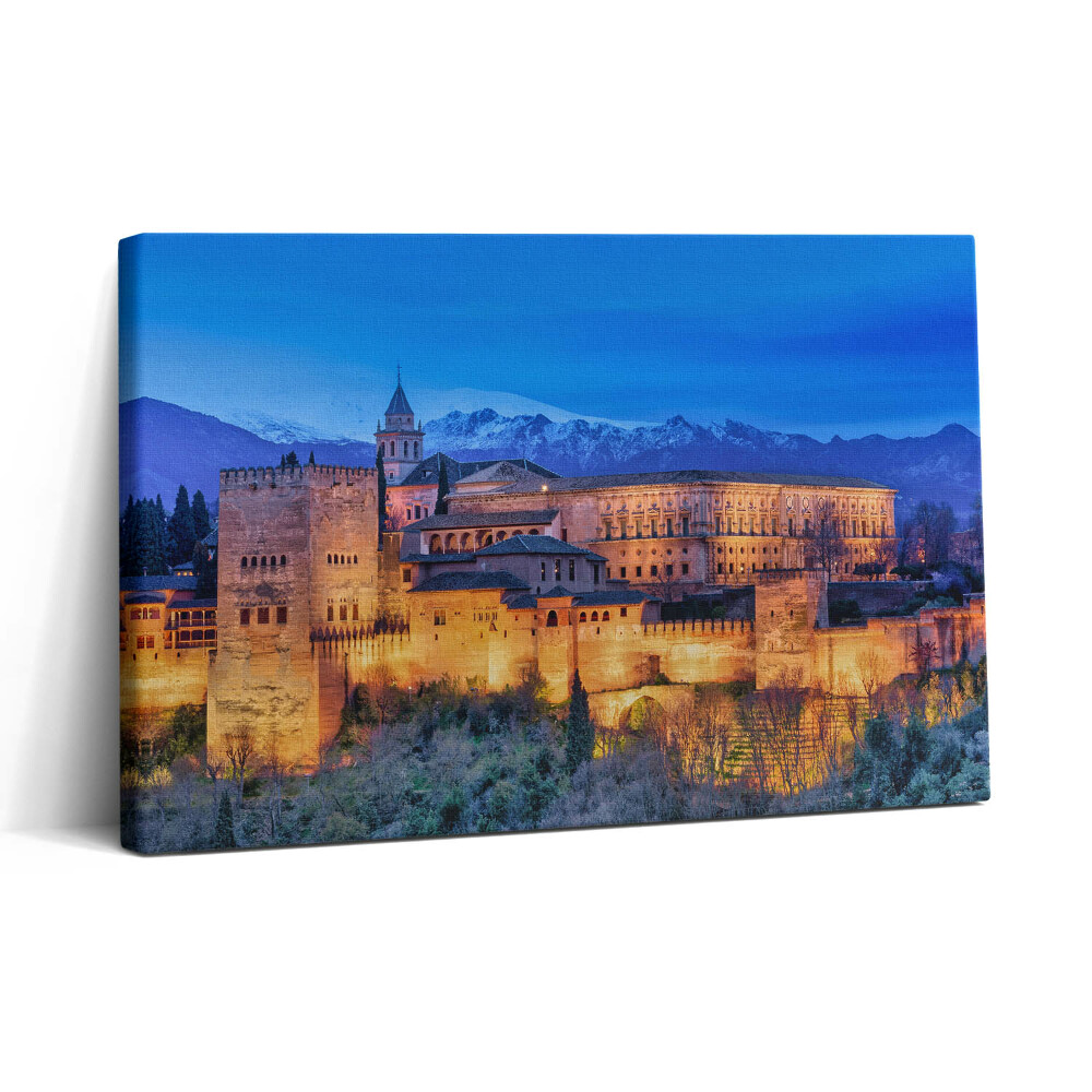 Obraz na plátne 30x20 Osvetlená pevnosť v horách pri súmraku