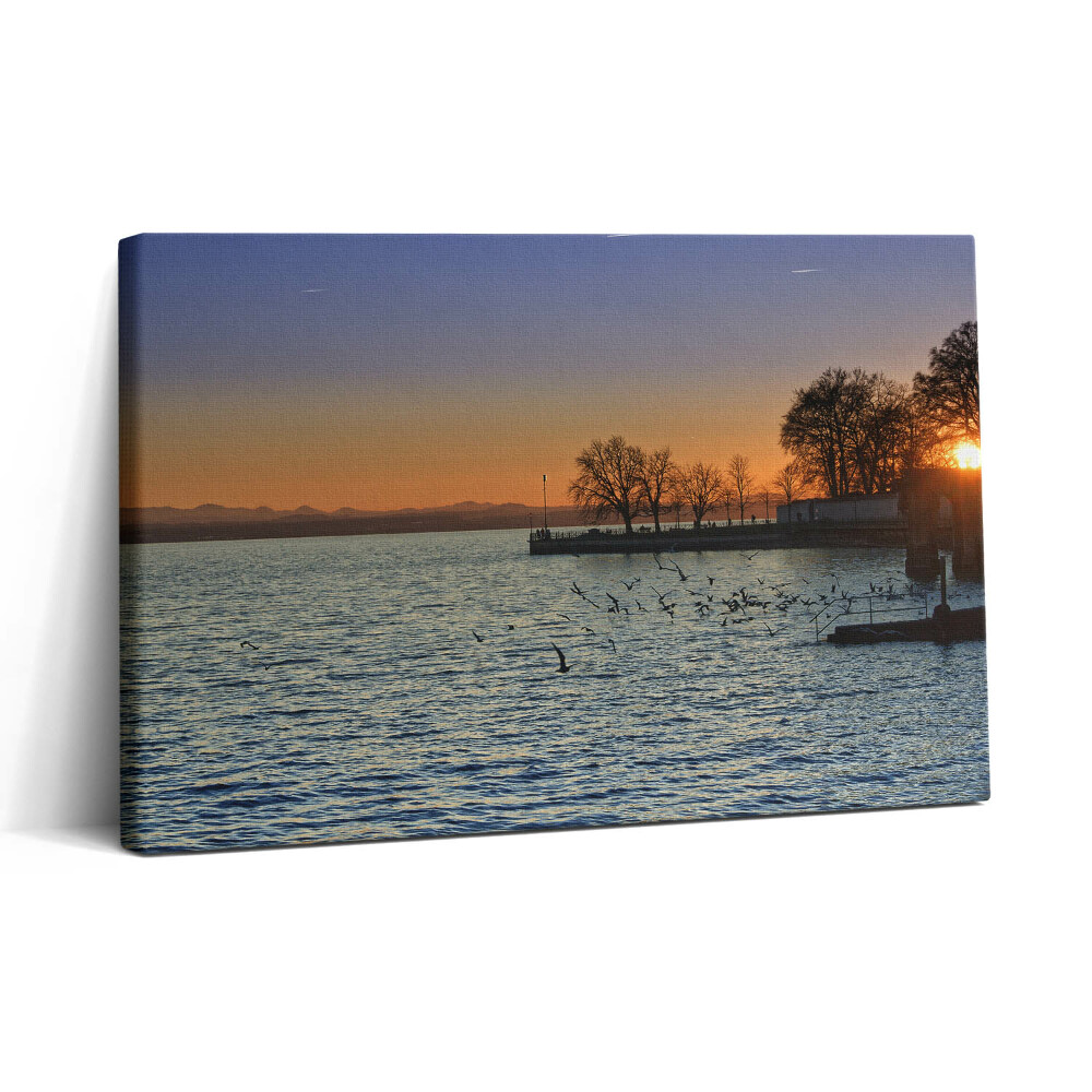 Obraz na plátne 30x20 Západ slnka nad jazerom a stromami