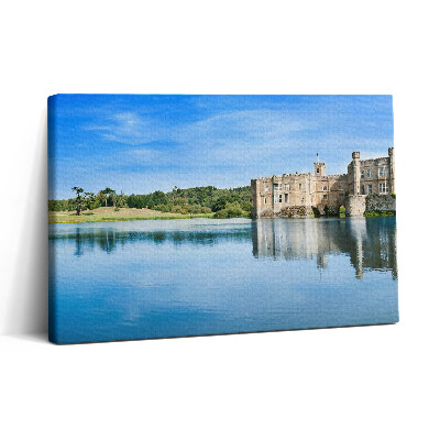 Obraz na plátne 30x20 Hrad pri jazere s modrou oblohou