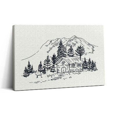 Obraz na plátne 30x20 Horská chata v lese s jeleňom