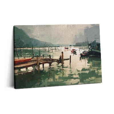 Fotoobraz na plátne 60x40 Digitálna ilustrácia rybárskych lodí v prístave