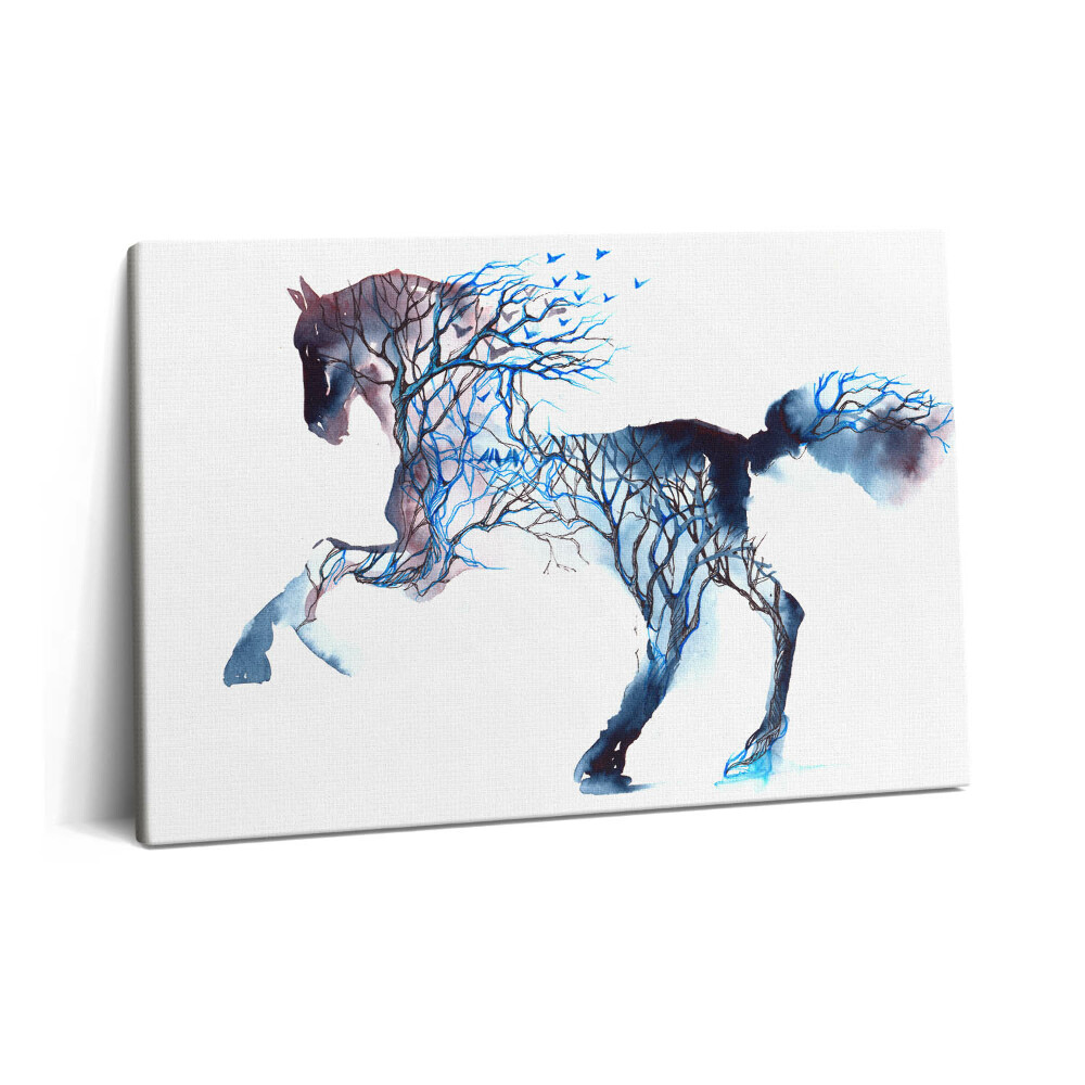 Fotoobraz na plátne 60x40 Zvieracia príroda - maľovaný kôň a stromy