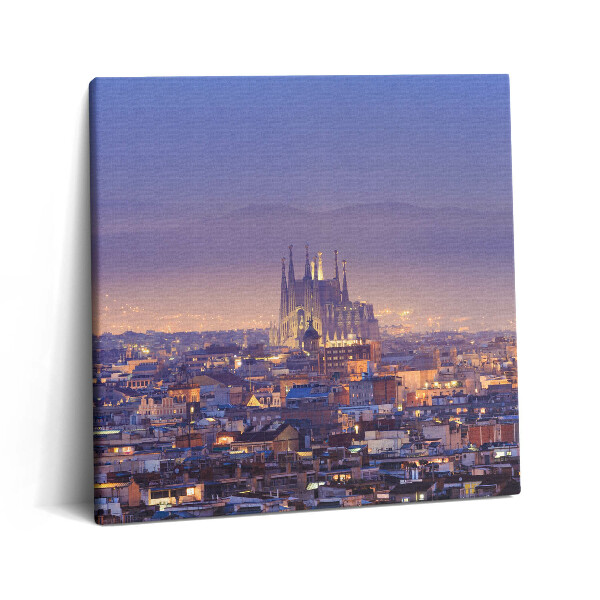 Fotoobraz na plátne 60x60 Večerná panoráma Barcelony so Sagrada Famíliou