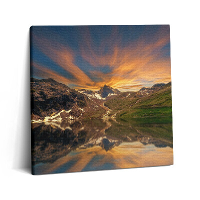 Obraz na plátne 60x60 Hory v zrkadle jazera pri západe