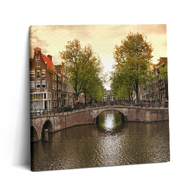 Fotoobraz na plátne 60x60 Kanál a most v Amsterdame