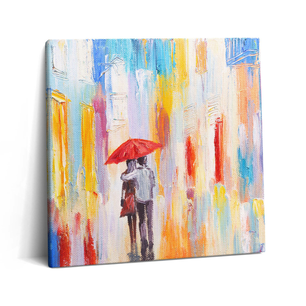 Obraz na plátne 60x60 Milenci pod červeným dáždnikom