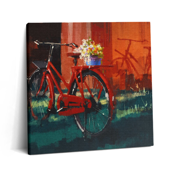 Fotoobraz na plátne 60x60 Červený bicykel s kvetinami