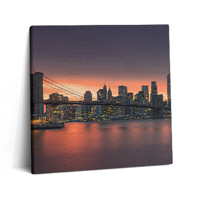 Obraz na plátne 60x60 Mesto pri západe slnka s mostom