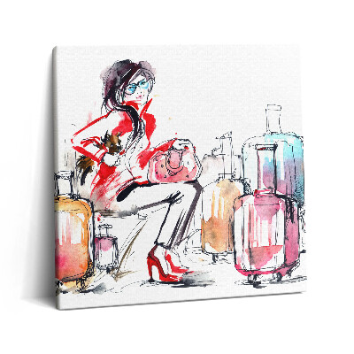 Obraz na plátne 60x60 Cestovateľka s kuframi a psom