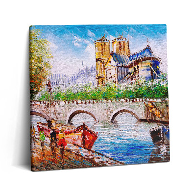 Fotoobraz na plátne 60x60 Katedrála pri rieke s mostom