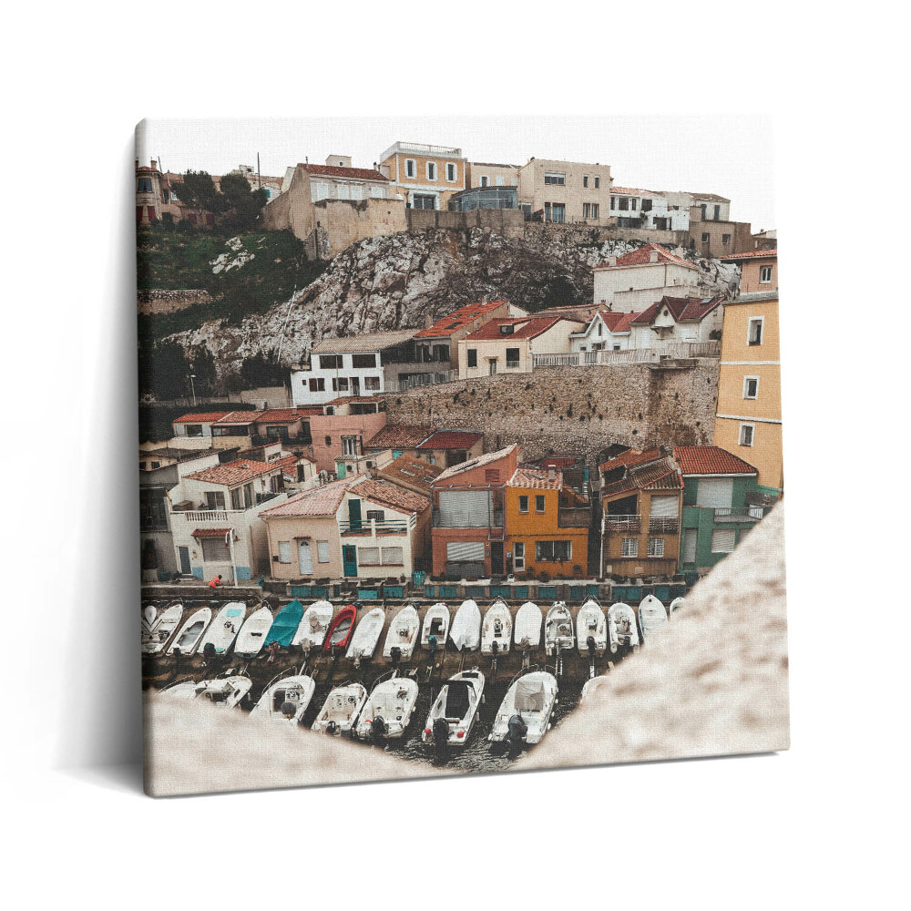 Obraz na plátne 60x60 Domy nad prístavom s loďami