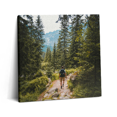 Fotoobraz na plátne 60x60 Turista v horskom lese