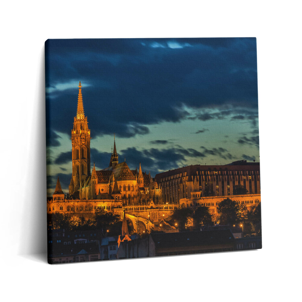 Obraz na plátne 60x60 Večerná panoráma s osvetleným kostolom