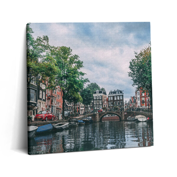 Fotoobraz na plátne 60x60 Kanál v Amsterdame s loďami