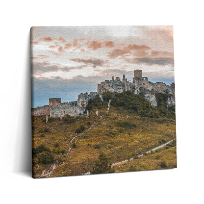 Fotoobraz na plátne 60x60 Hrad na kopci pri západe slnka