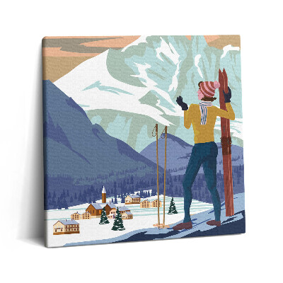 Obraz na plátne 60x60 Lyžiar s výhľadom na zasnežené hory