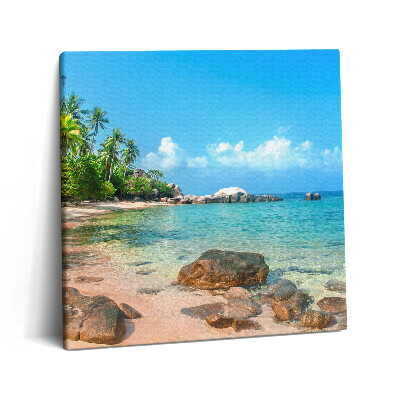 Fotoobraz na plátne 60x60 Tropická pláž s palmami a skalami