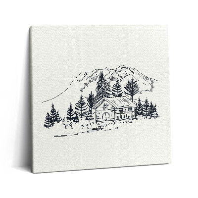 Obraz na plátne 60x60 Horská chata v lese s jeleňom