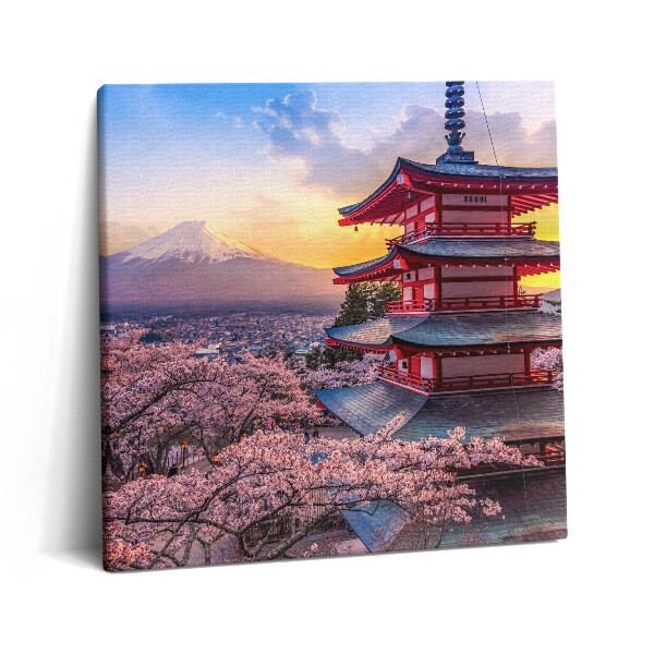 Obraz na plátne 60x60 Japonská pagoda pri západe slnka