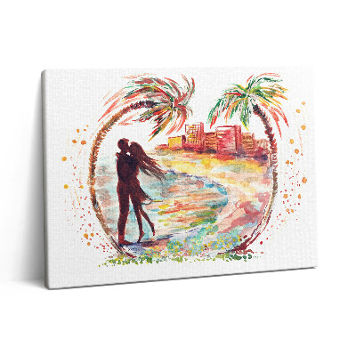 Fotoobraz na plátne 80x60 Akvarel láska na pláži v Miami