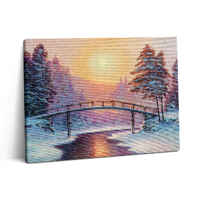 Fotoobraz na plátne 80x60 Maľba - most na rieke a zimný západ slnka