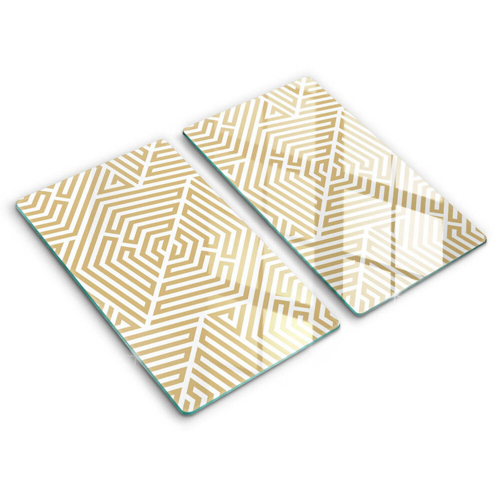 Kryt na sporák dvojitý 2 kusy Geometrický zlatý labyrintový vzor