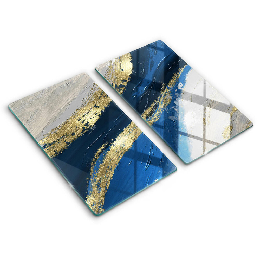 Kryt na sporák dvojitý 2 kusy Zlaté ťahy na modrom pozadí