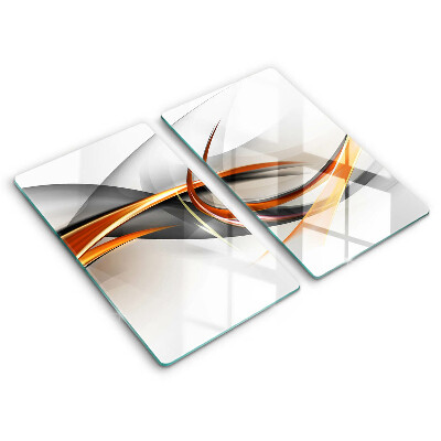 Sklo za varnú dosku dvojitý 2 kusy Dynamické oranžové krivky na bielom pozadí