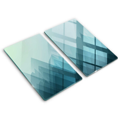 Kryt na sporák dvojitý 2 kusy Modré geometrické čalúnenie