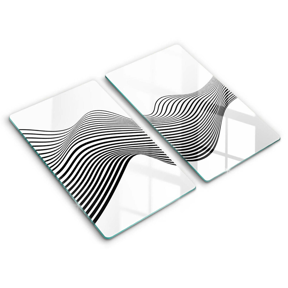 Sklo za varnú dosku dvojitý 2 kusy Vlnité čierne pruhy na bielom