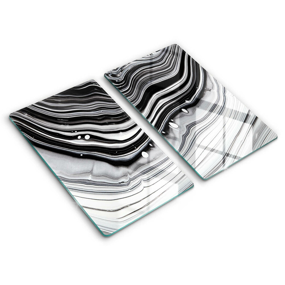 Sklo za varnú dosku dvojitý 2 kusy Čierno-biele vlny mramoru