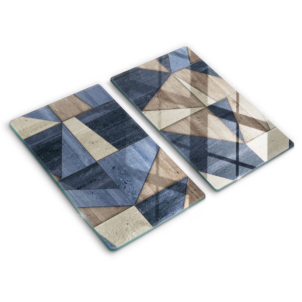 Kryt na sporák dvojitý 2 kusy Geometrické odtiene modrej a béžovej