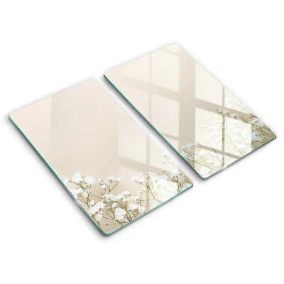 Kryt na sporák dvojitý 2 kusy Biele kvety na ružovom podklade