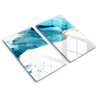 Sklo za varnú dosku dvojitý 2 kusy Modrá akvarelová abstrakcia s bodkami