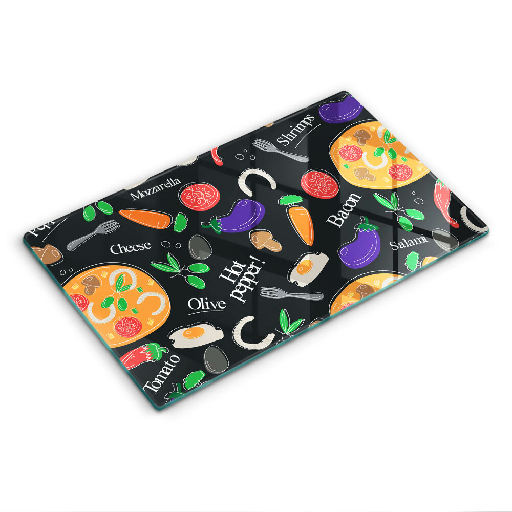 Kryt na plynový sporák Farebné potraviny na čiernom pozadí