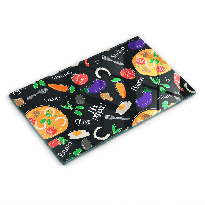 Kryt na plynový sporák Farebné potraviny na čiernom pozadí