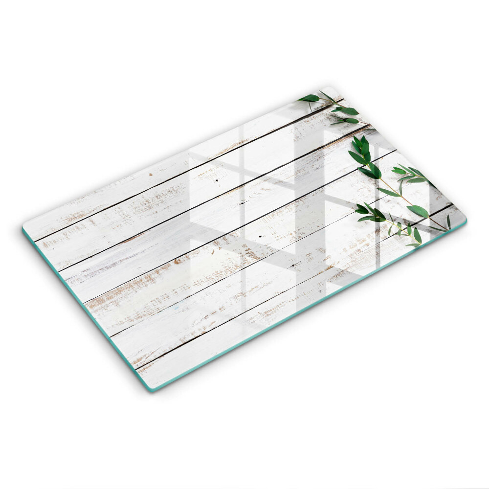 Kryt na indukčnú dosku Biele drevo s listami.