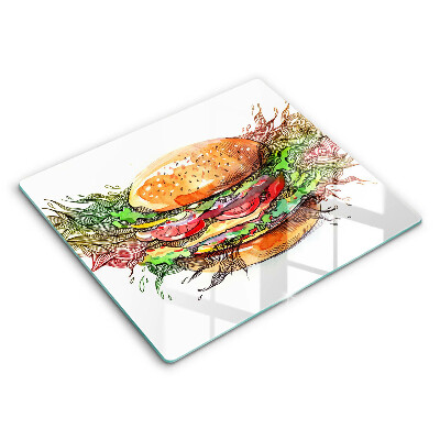 Kalené sklo za sporák 60x52 cm Farebný šťavnatý hamburger s bylinkami