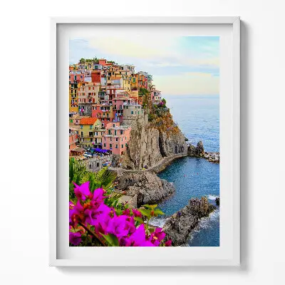 Obraz v ráme Kvety a pobrežie Cinque Terre v Taliansku