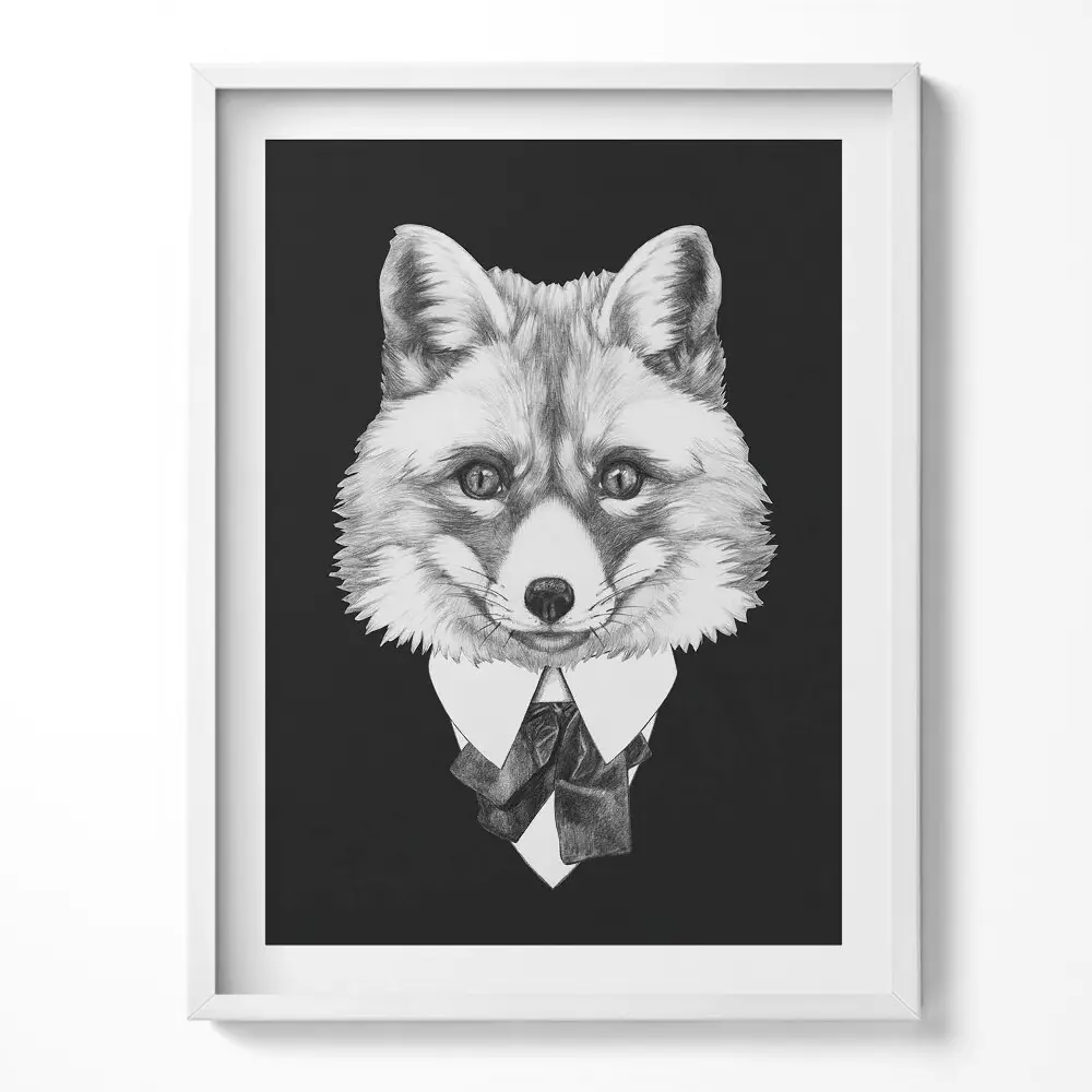 Obraz v ráme s ilustráciou líščej hlavy
