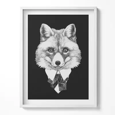 Obraz v ráme s ilustráciou líščej hlavy