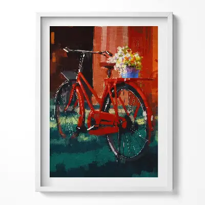 Obraz v ráme Bicykel s kvetinovým aranžmánom