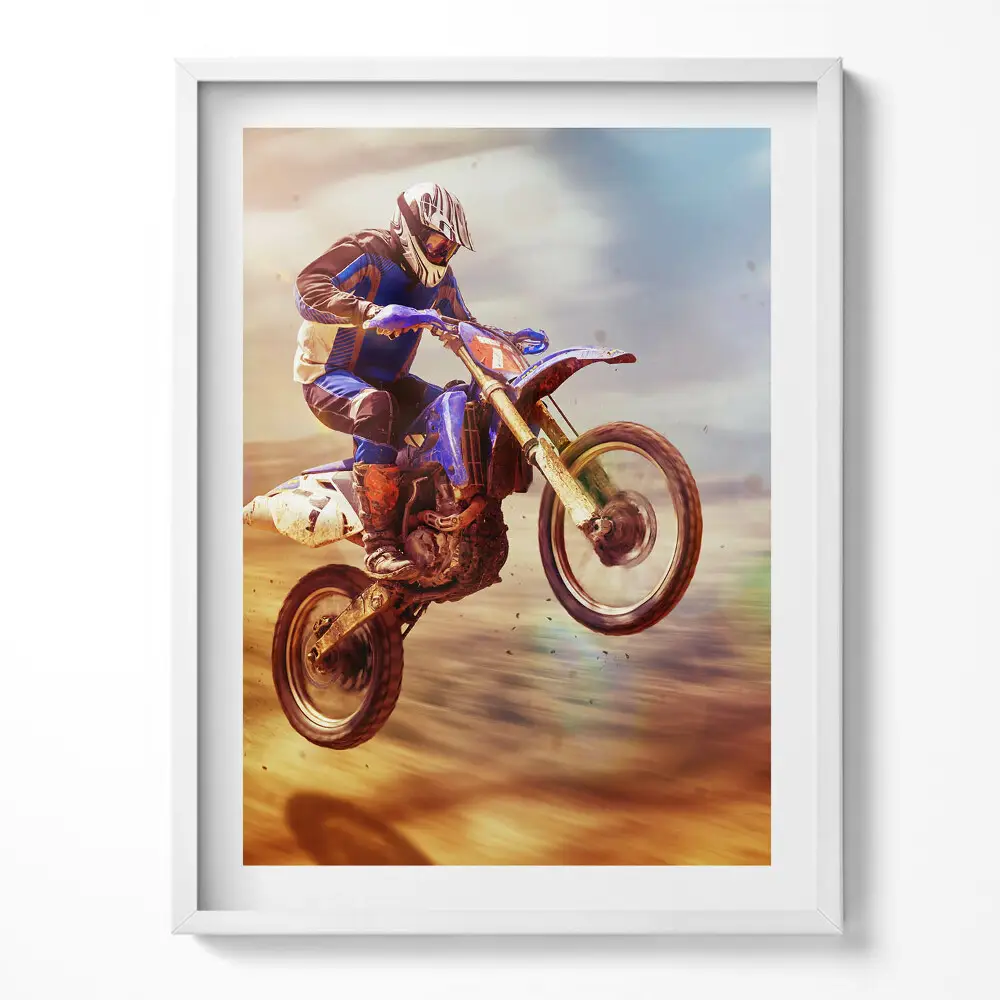 Obraz v ráme Motocyklista v púšti